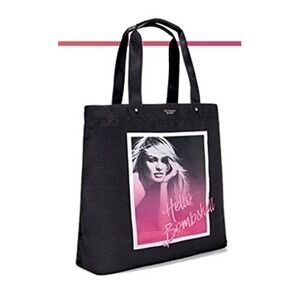 Victoria's Secret Hello Bombshell Black Canvas Tote Bag Pink Graphic Candice S